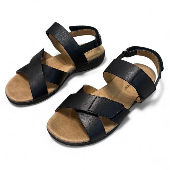 Trotters River Sandal Leather Shoe Strappy Summer Black Comfort Memory Foam 5.5 - Picture 2 of 12